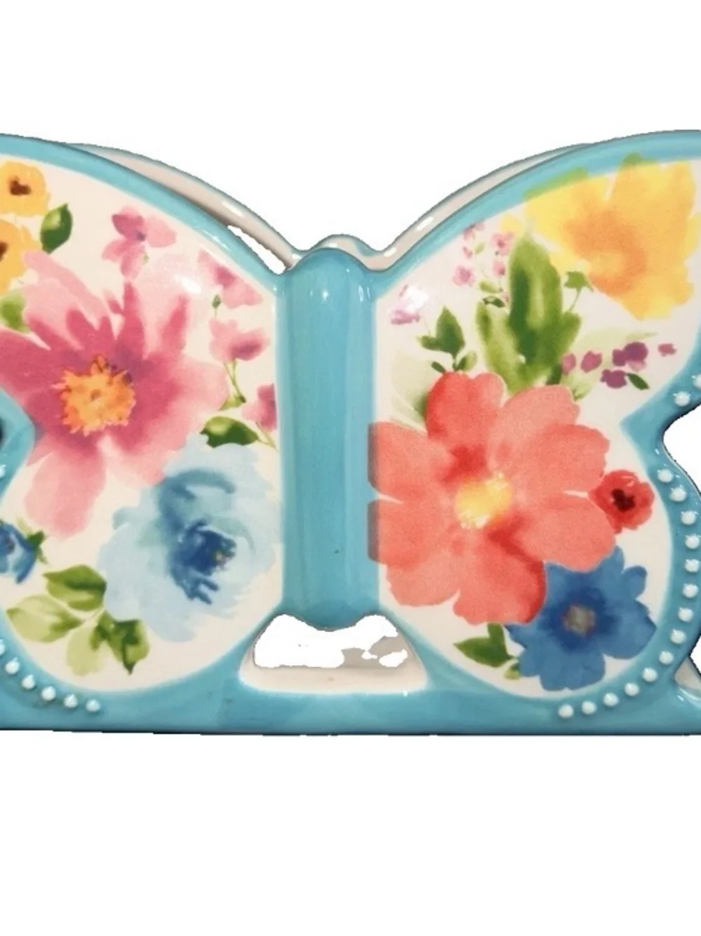 Pioneer Woman Breezy Blossoms Butterfly Napkin Holder Floral Ceramic EUC